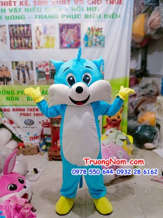Mascot cáo xanh BAO TAY BAO CHÂN MẦU VÀNG
