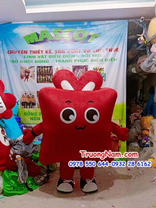 Mascot hộp quà tặng đỏ bơm hơi - MCHOI062
