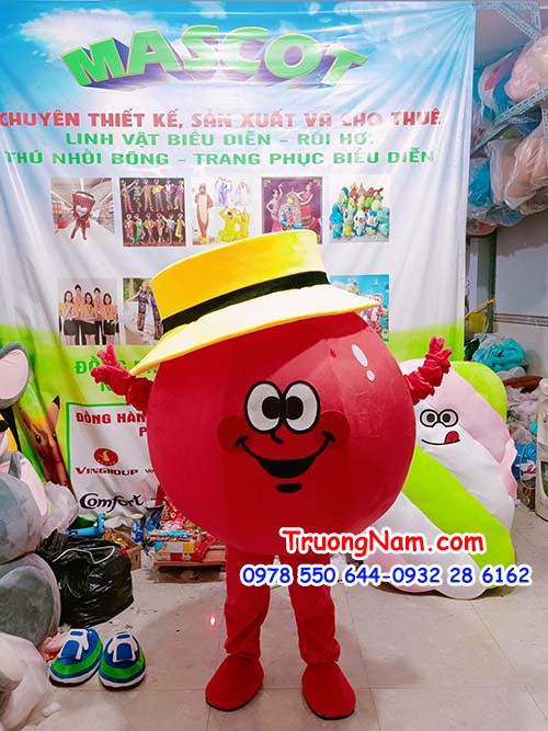Mascot quả bóng đỏ nón vàng chấm than tv world - MCQC103