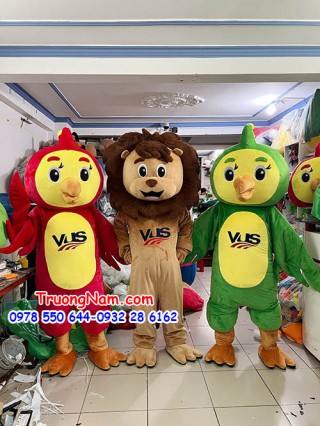 Mascot sư tử VUS - Mascot vẹt xanh VUS - Mascot vẹt đỏ VUS
